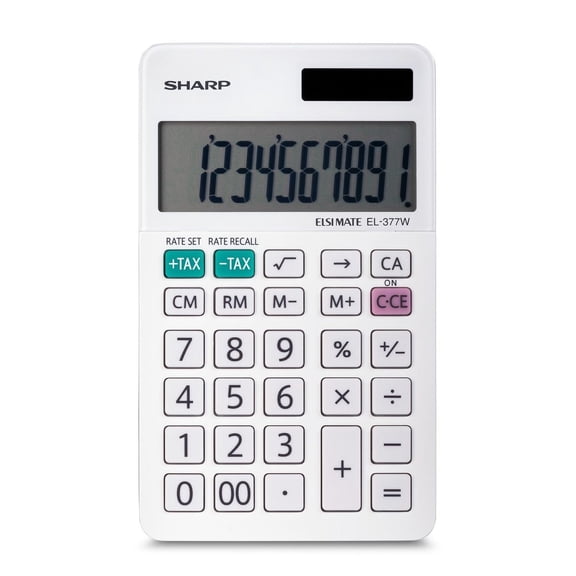Calculatrice de bureau Sharp EL377W pour l’école primaire, le secondaire et le bureau, écran à 10 chiffres à double alimentation, touches de taxe et mémoire à 4 touches