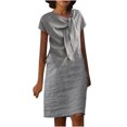 thumbnail image 1 of Fshaion Robe d'Été pour Femmes 2024 Grande Taille Col Rond à Nouer Manches Courtes Couleur Robe en Coton Coton Lin Robe Longueur Genou avec Manches Courtes et Col Ras du Cou Liquidation à Moins de 10!, 1 of 5