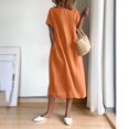 thumbnail image 4 of LOVZFMLL Women's Summer Fashion Solid Color Round Neck Short Sleeve Linen Dress Orange M, 4 of 9