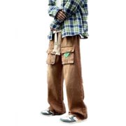 Men's Jeans Men's Summer Wide Leg Workwear Jeans Trendy Loose Street Style Versatile Pants Jeans Homme Brown M