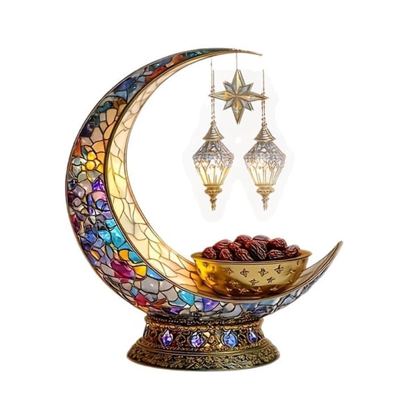 Lunxisen 1 Pcs Croissant et Lanternes Islamiques Élégants Ornement de Bureau pour Déco Maison, Cadeau Ramadan Eid, Présentoir Décoratif de Table (20 cm)