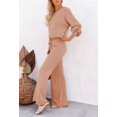 thumbnail image 3 of ORUYROP Ensemble de Pull 2 Pcs pour Femmes Haut Court à Manches Longues et Pantalon Large, 3 of 7