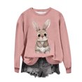 thumbnail image 1 of Penkiiy Chemises de Pâques pour Femmes 2024 Manches Longues Mignon Lapin Col Rond Chandail en Molleton Graphique Lapin Décontracté Été Blouse Tunique Hauts S Rose, 1 of 6
