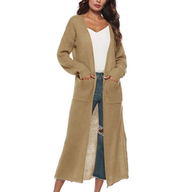 Women‘s Loose Long Sleeve Open Front Breathable Cardigan Sweater with Pocket