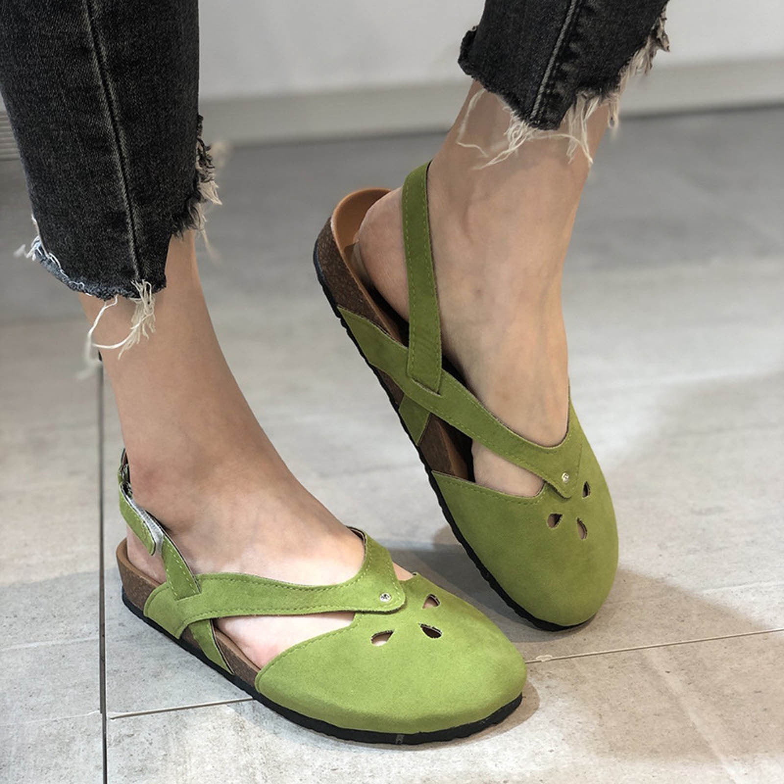 Babysbule Womens Clearance Sandals, Summer Round-toe Frosted Suede Flat Solid Color Buckle Backspace Casual Sandals