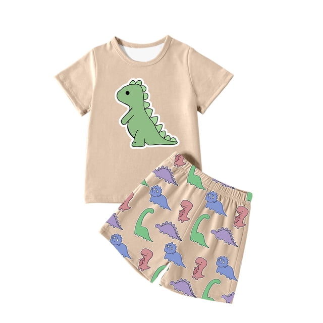 Ensemble pour Garçon, Tenue d'Été, T-Shirt Dinosaure à Col Rond, Ensemble Court, Vêtements pour Garçons 5-6 Ans
