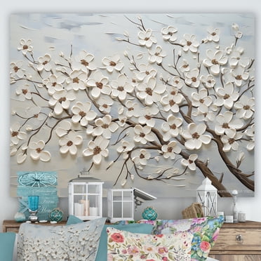 Designart - Art Mural Imprimé Champ de Fleurs, Enchantement Serein de Cornouiller, Grande Déco Murale Champ de Fleurs, Art Mural sur Toile Blanche, 32x24 Pouces