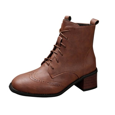 Pisexur Bottes pour Femmes Couleur Unie Talon Moyen à Lacets Bottines de Combat Décontractées à Fermeture Éclair Bottes d'Automne pour Femmes 2024 Confort Talon Épais Bottines Noires pour Femmes