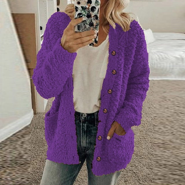 LSLJS Women's Plus Size Plush Cardigan Sweaters Casual Oversized Open Front Long Cardigans Button Up Outerwear