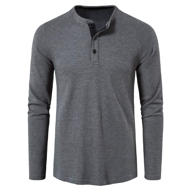 CEHVOM Men's Loose Long-sleeved T-shirt Round Neck Solid Color Bottoming Shirt