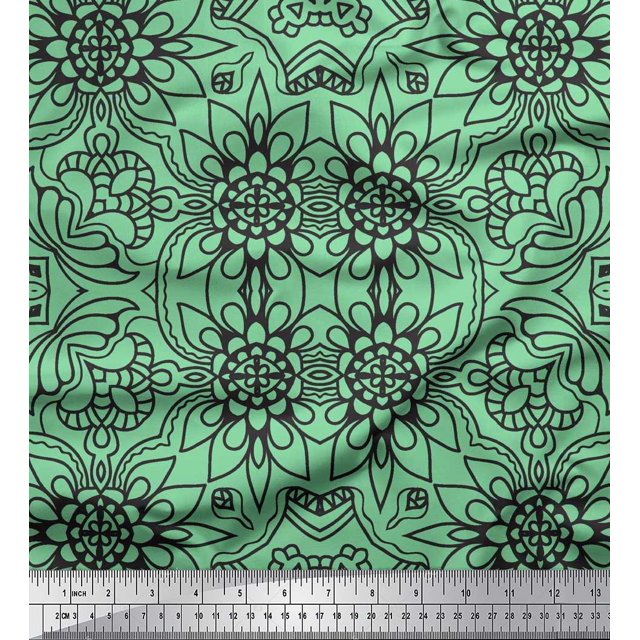 Soimoi Poly Georgette Fabric Floral & Moroccan Damask Ethnic Print Fabric by The Yard 52 Inch Wide