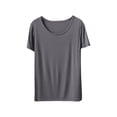 thumbnail image 2 of Weiqiqre T-Shirt à Col Rond pour Femme à Manches Courtes Ajusté T-Shirt Mince Uni Haut de Pyjama Pyjama à Manches Courtes, 2 of 8
