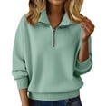 thumbnail image 1 of WTXUE Womens Long Sleeve Quarter Zip Pullover Sweater Casual Loose V Neck Collared Ribbed Knit Jumper Tops Soft Oversized Tunic Sweaters Light Green Xl, 1 of 9