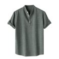 thumbnail image 1 of Shirts for men Casual Solid Stand Collar Short Sleeve Button Closure Shirt Hawaii Blouse, 1 of 1