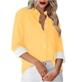 thumbnail image 1 of Besolor Button Down Shirts for Women Solid Color Long Sleeve Colared Tops Loose Office Blouses for Casual Work, 1 of 5