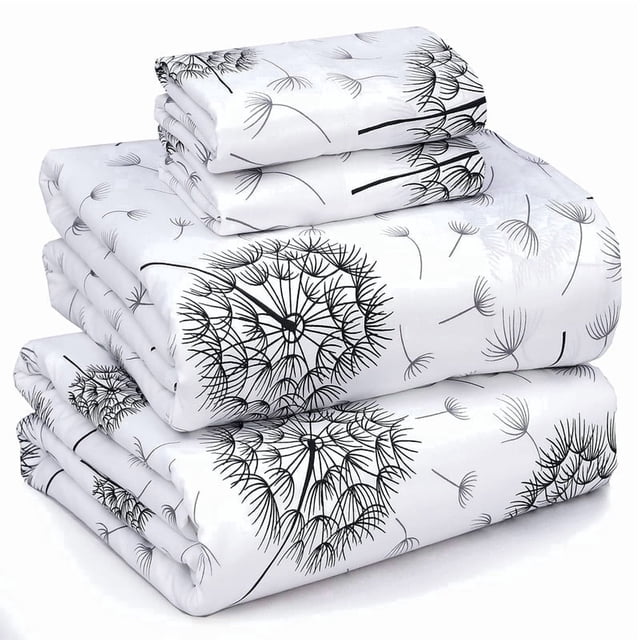 RUVANTI Draps 100 % Coton – Literie Percale Format Full, Rafraîchissante et Respirante, Motif Floral, Durable avec une Sensation Nette, Douce et Confortable, Poche de 16 Pouces, Ensemble 4 Pcs, Pissenlit