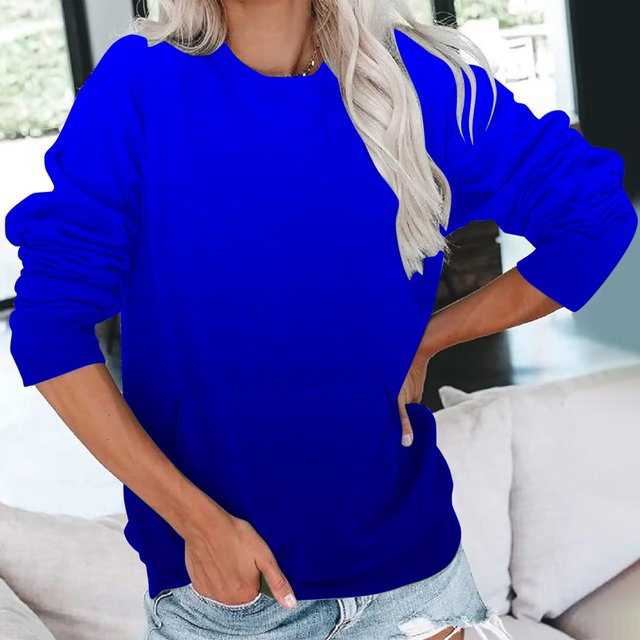 Frostluinai Chandail pour Femmes à Col Rond à Manches Longues, Chandail de Détente Tendance à Dégradé, Tuniques Légères, Chandails Molletonnés Légers avec Poche