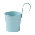 thumbnail image 2 of 4 Inch Railing Planter for Outdoor Plants - Small Balcony Hanging Flower Pots with Detachable Hooks and Drain Holes Metal Oval Bucket Rail Box Fence Planters for Home Garden Decor, Multicolor, 2 of 7