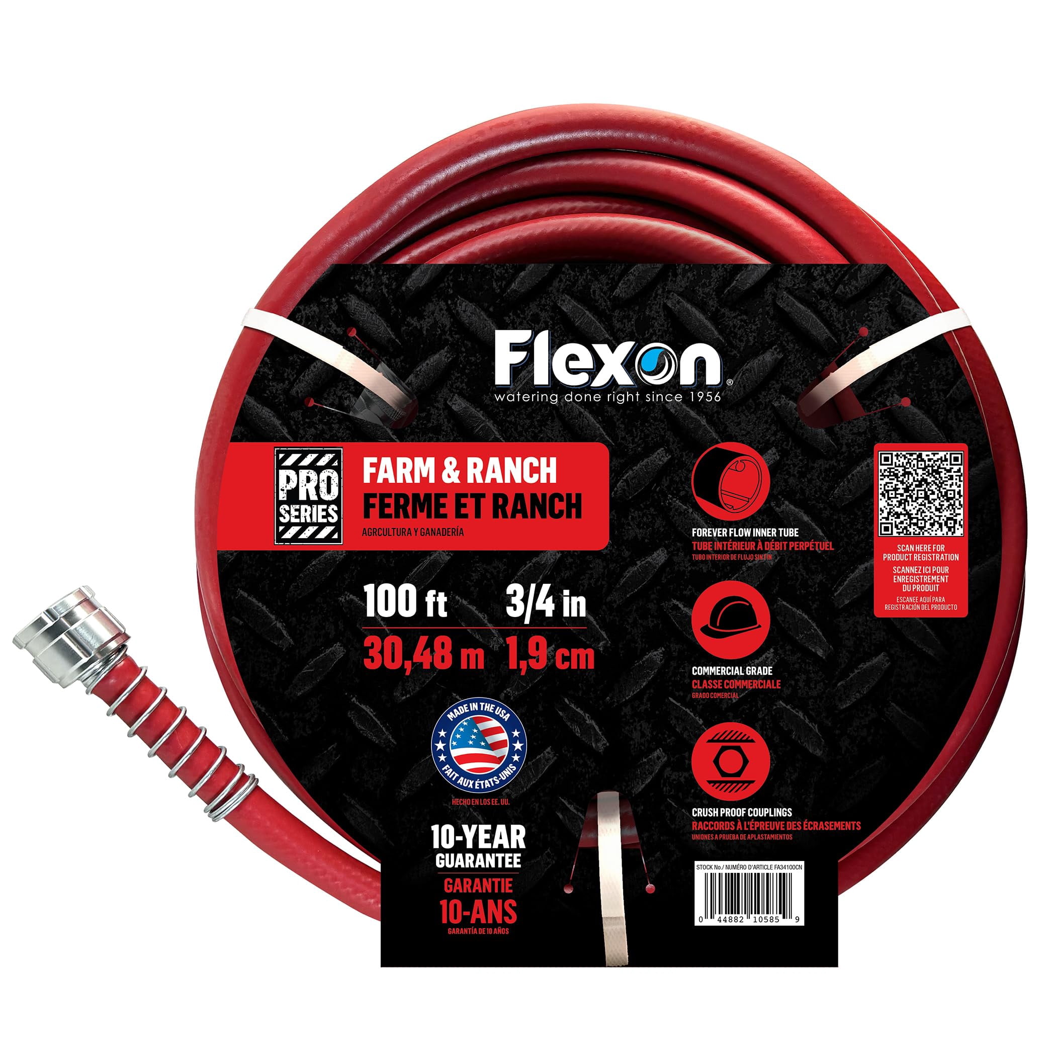 Flexon FA58100CN Farm and Ranch Garden Hose, 100 ft, Red