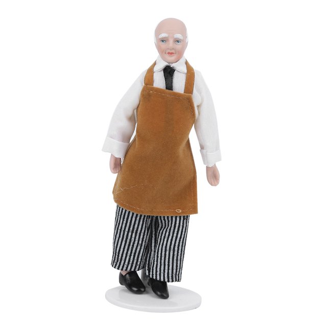 Cergrey Miniature de Maison de Poupée Homme Serviteur, Miniature de Maison de Poupée Modèle de Poupée en Porcelaine Ornement Chef de Poupée Serviteur Accessoires de Maison de Poupée