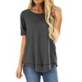 thumbnail image 3 of Women T-shirt Solid Color Stitching Top Solid Color Stitching Top Asymmetrical Hem Blouse, Gray, XXL, 3 of 6