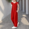 thumbnail image 4 of lcziwo Combinaison Ample à Jambes Larges pour Filles, Enfants, Décontractée, Manches Cap, Col Rond, Long Combi-Short, Combinaison d'Été, Pantalon avec Poches, Rouge, Chemises pour Hommes, 4 of 9