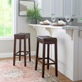 thumbnail image 2 of Linon Claridge Ensemble de 2 Tabourets de Bar en Bois Sièges en Similicuir Bruns Finition Brune, 2 of 12