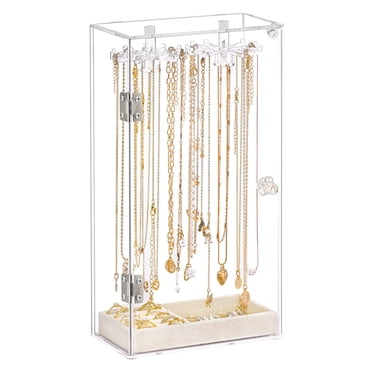Riforla Acrylic Necklace Display Stand Desktop Jewelry Organizer Box with Door Bracelet Storage Rack Jewelry Box Clear