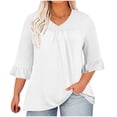 thumbnail image 1 of AherBiu Plus Size Tops for Women Ruffle 3/4 Length Sleeve Casual Blouses Summer Loose Flowy Comfy Tunic, 1 of 7