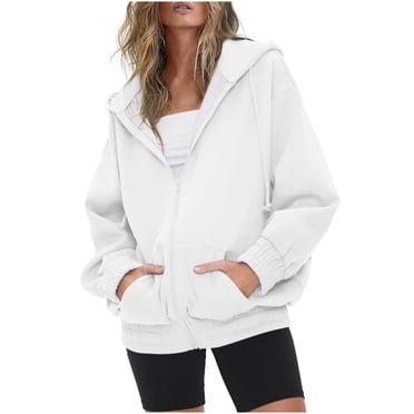 Timegard Hoodies for Women Zipper Long Sleeve Solid Color Fall Casual Loose Jackets Coat Sweatshirts