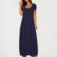thumbnail image 2 of LOVZFMLL Robes pour Femmes Col Rond Uni Manches Courtes/sans Manches Robes Débardeur d'Été Décontractées Amples Plage Maxi Robes Soleil Bleu Foncé B TTG, 2 of 5