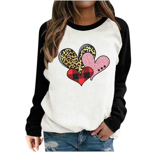 RKSTN Chandail en Molleton de la Saint-Valentin pour Femmes Mode Imprimé Lettre et Cœur Chandail en Molleton Manches Longues Col Rond Tops