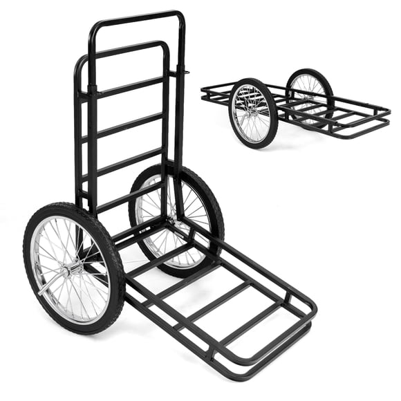 Gymax 550 LBS Double-Layer Deer Cart w/20'' Rubber Wheels Heavy-Duty Flat Hauling Dolly