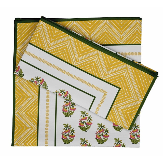 Vargottam Collection de Luxe Linge de Table Décor Serviette en Coton Tissu Imprimé Serviettes Réutilisables Ensemble de 4, 20 X 20 - Bloc Asiatique