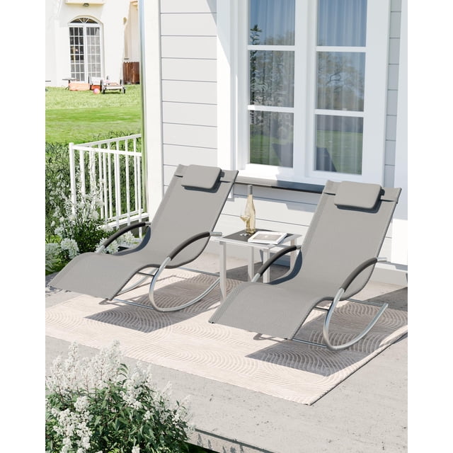AKDSteel Patio Chaise Lounge Set Of 3, Outdoor Pool Recliner Chairs With Adjustable Backrests, Armrests, And Side Table For All-Weather Use