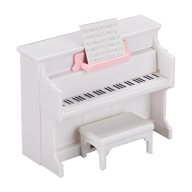 Miniature Piano Model with Stool and Sheet Music, Realistic Playhouse Toy for Kids, Educational Musical Decor