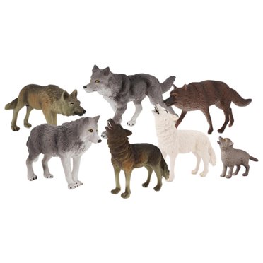 Yinanstore 7x Figurine Jouet en PVC Wolf, Décoration de Table Jouet Éducatif Ensemble de Jeu Ensemble d'Animaux de la Jungle Figurines d'Action Wolf Jouet Figurine de Vie pour Cadeau