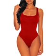 thumbnail image 3 of Baberdicy Combinaisons pour Femmes Liquidationï1⁄4sous-Vêtements en Polyester pour Femmes Col Rond Manches Longues Leggings Combinaison Ajustée Justaucorps Haut Gaines Justaucorps Rouge, 3 of 6