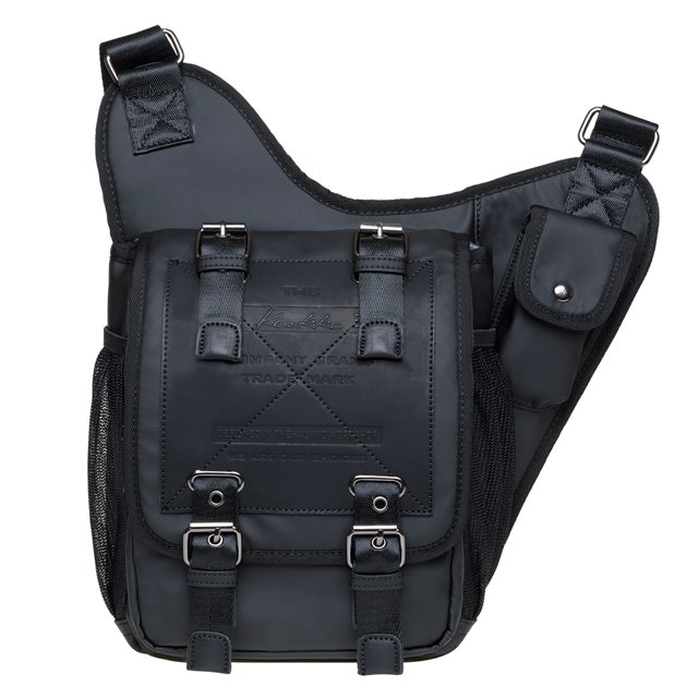 Mens Vintage Canvas Shoulder Messenger Bag Chest Leather Patchwork Messenger Bag(03-2BLACK)