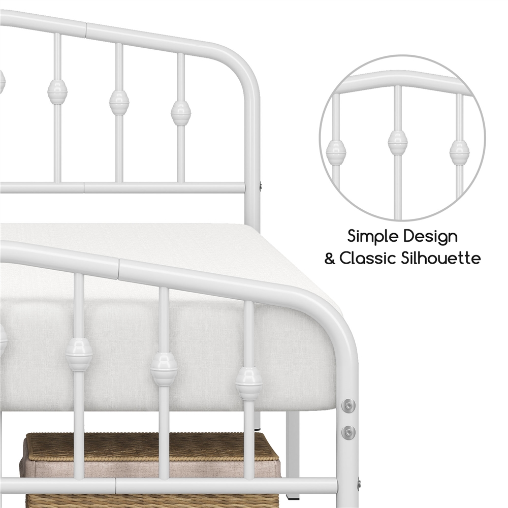 FullFurnique Modern Metal Bed Frame with Arched Headboard and Footboard, Full, White