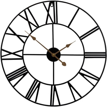 Decorative Black Large 24" Metal Wall Clock for Living Room - Modern Farmhouse Wall Décor