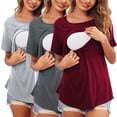 thumbnail image 1 of Cameland Femmes 3 Pcs T-Shirts d'Allaitement Superposés Hauts de Maternité et d'Allaitement Tuniques à Manches Courtes Blouse d'Allaitement d'Été, 1 of 9