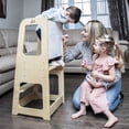 thumbnail image 3 of TREASURE KIDS Wooden Learning Tower for Toddlers 2 in 1 - Montessori Height Adjustable Standing Platform Children Standing Tower- Whiteboard – Kitchen Helper Step Stool Safety Net- Natural wood, 3 of 5