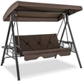 thumbnail image 4 of Costway Balançoire de Porche de Patio à 3 Places avec Auvent Ajustable Coussins de Dossier Doux Tables d'Appoint Brun, 4 of 10