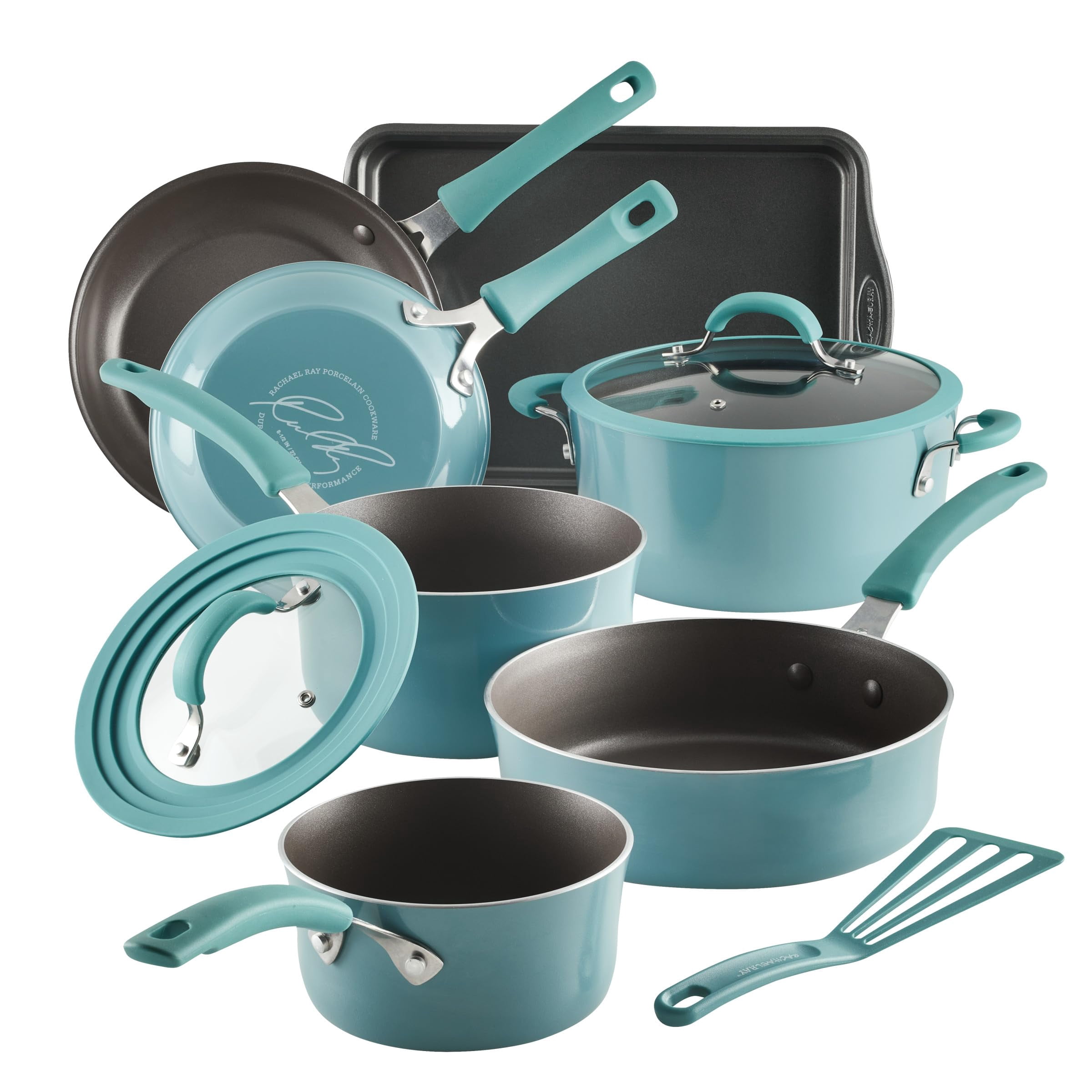 Rachael Ray Cook + Create Aluminum Nonstick Cookware Set 10-Piece Agave Blue