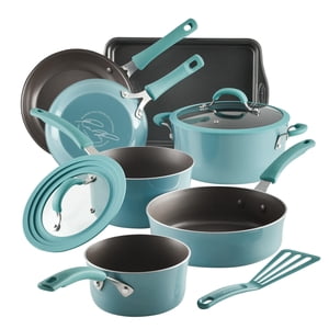 Rachael Ray Cook + Create Aluminum Nonstick Cookware Set 10-Piece Agave Blue