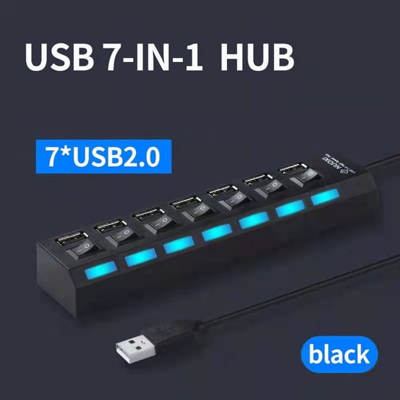 SDNall Hi-Speed 4/7 Ports LED USB 2.0 Adapter Hub Power On/off For PC Laptop