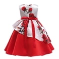 thumbnail image 4 of Penkiiy Robes pour Filles, Robes en Tulle pour Tout-Petites, Imprimé de Fleurs, Nœud, Volants, Robe de Fête d'Anniversaire, Longues Robes, Robes de Fête Rouges, Robes de Mariage pour 3-4 Ans, 4 of 5