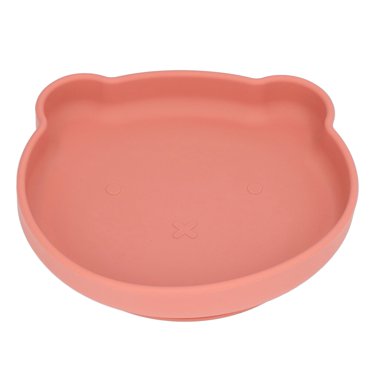 Baby Suction Plate Cute Bear Shape Environmental Friendly Soft Safe Silicone Baby Suction Utensil Dish Plate Brick Red