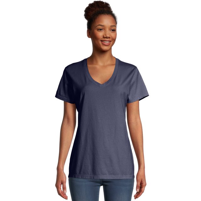 Hanes Womens ComfortWash V-Neck Tee, 2XL, Anchor Slate